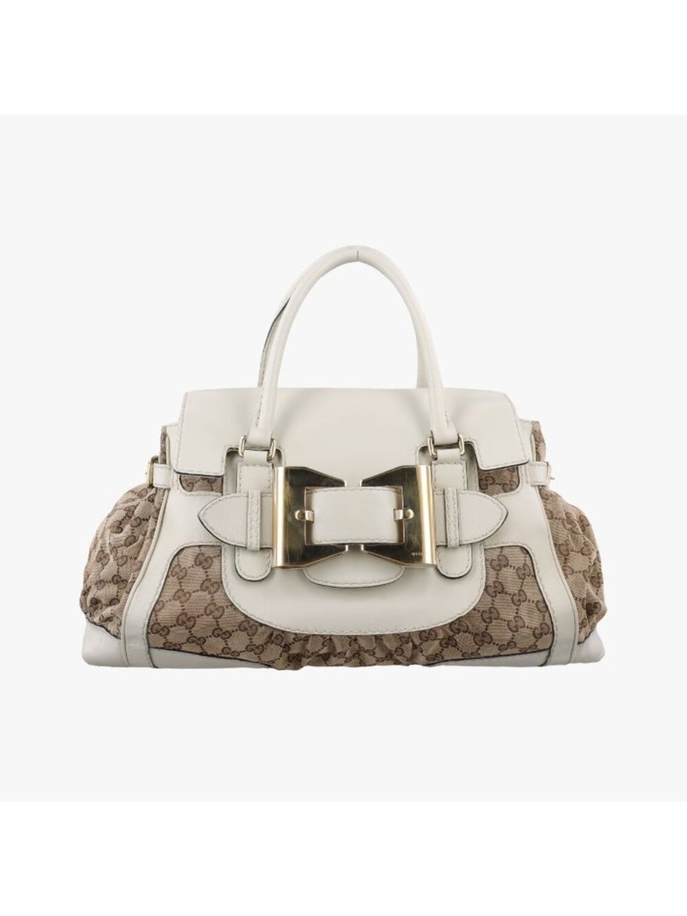 Gucci Dylux Queen Large White Brown Leather Canvas Handbag